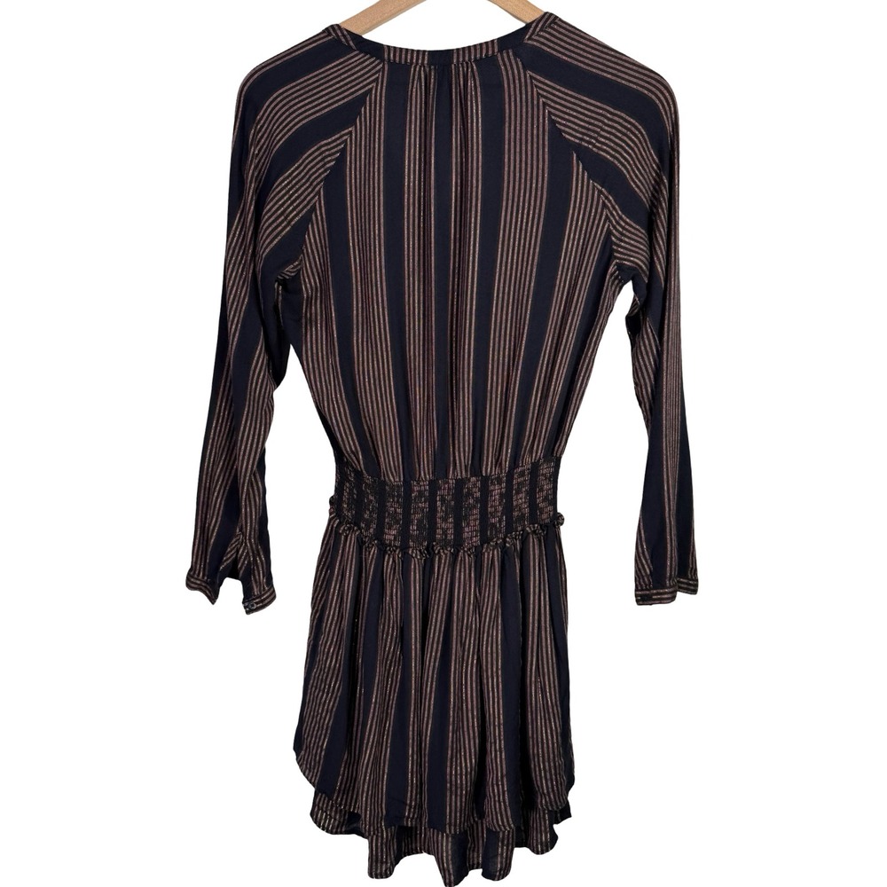 Rails Navy Rose Gold Metallic Stripe Smocked Waist Mini Dress XS - Picture 8 of 8